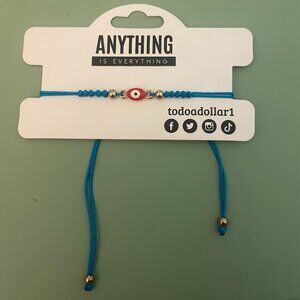 Adjustable Woven Blue and Red Evil Eye Bracelet w Gold Accents